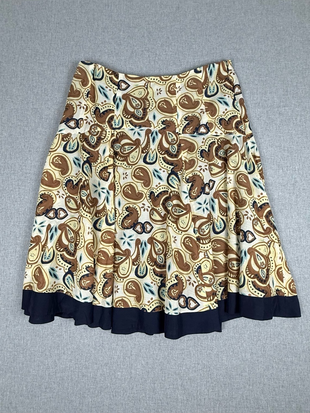Anne Klein Yellow Floral Paisley Silk Cotton A-Line‎ Skirt Size 12